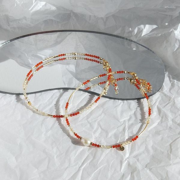 HAVA LII JI Carnelian Citrine American 14K Altın Dolgulu Handklet 23 3cm Handamde Takı Kadınlar için Giftanklets Kirk22