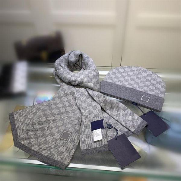 

classic lattice winter hats designers bone cap men women couple scarf hat two-piece suit scarf caps men scarves sets207h, Blue;gray