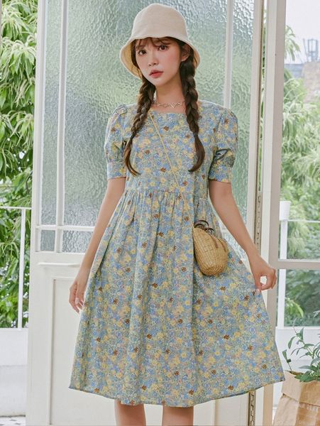 

dazy ditsy floral smock dress x2d2#, Black;gray