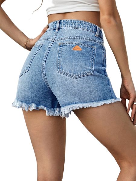 

raw hem patched detail denim shorts h0hb#, White;black
