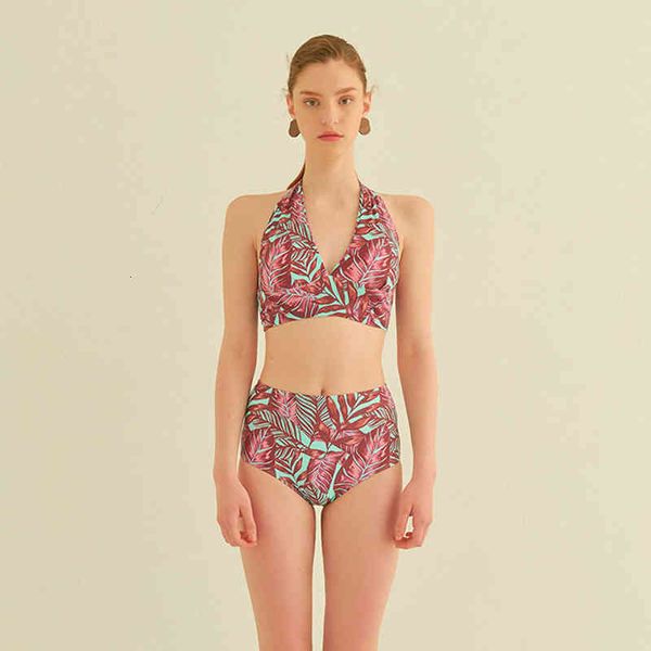 

bikini 2022 split swimsuit popular floral high waist, White;black