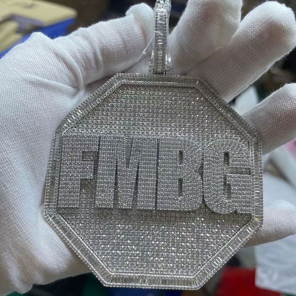 Super Hotsale Iced Out Позолоченный Полный CZ Custom Letter Name Шестигранный кулон Ожерелье Хип-хоп Ювелирный подарок с 3 мм 24-дюймовой веревочной цепью