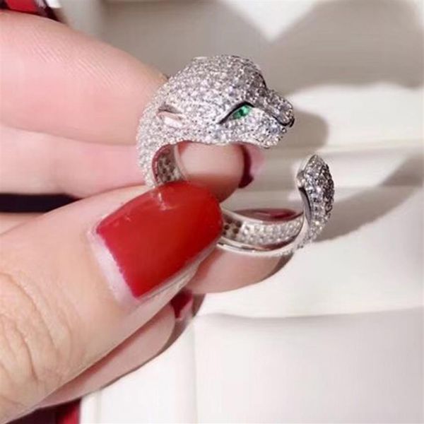 

925 silver brand rings leopard head animal inlaid rhinestone zircon panther ring for women gift283u