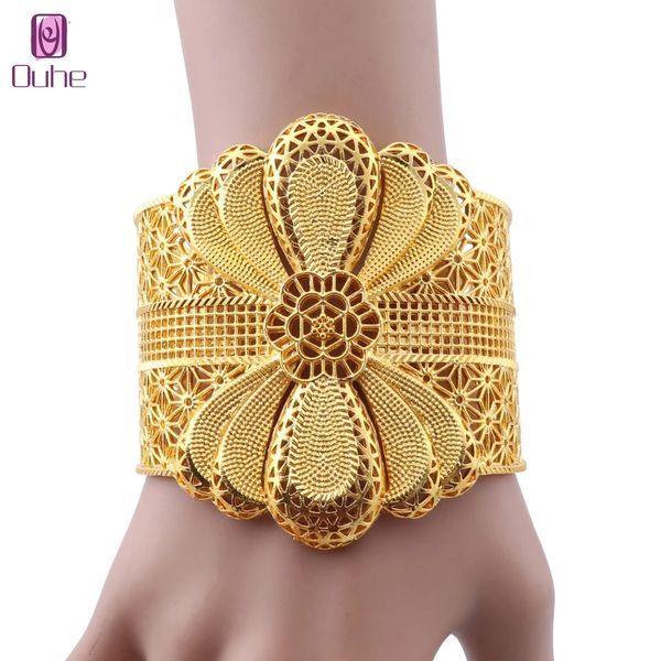 9 Styles Luxury Indian Big Wide Bangle 24K Bangles de flores em cores douradas para mulheres Africano Dubai Arab Wedding Jewelry Gifts