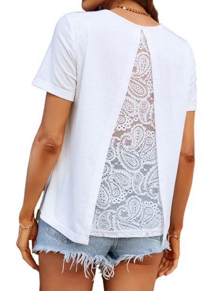 

lace panel tee i4rn#, White