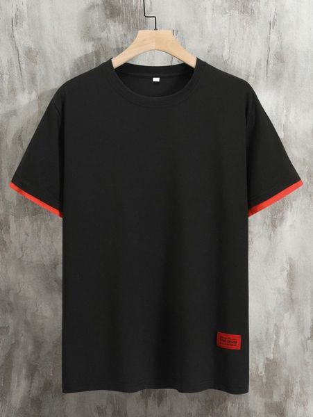 

men letter patched contrast trim tee 18qu#, White;black