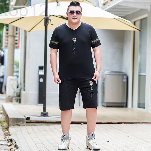 

men's casual shirts designer summer fattening plus size short sleeved t-shirt fashion pants with suit fat guy oversized men's two-, White;black