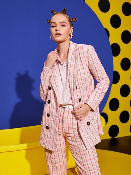 

x fabriano alicia plaid double breasted blazer z7ig#, White