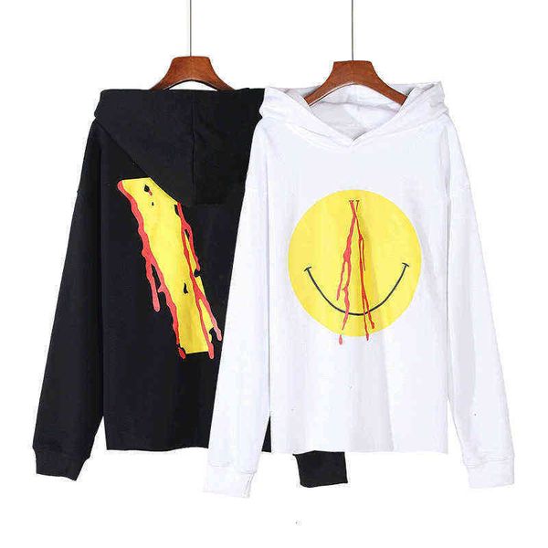 

designer big v hip hop autumn winter hoodies high street fashion vlones nosebleed smiling face couple hooded sweater jacketxcsy, Black