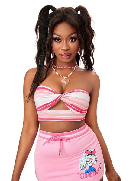

rainbow striped twist front cut out tube c2cs#, White