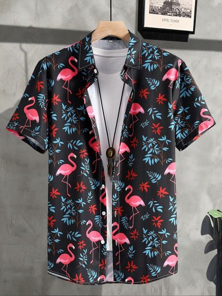 

men flamingo & tropical print shirt without tee u26o#, White;black