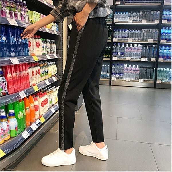 

woman black striped side sweat pants female fashion harem pants loose trousers for women spring sweatpants plus size s3xl t200516, Black;white