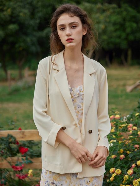 

simple retro lapel collar double button blazer b4jq#, White