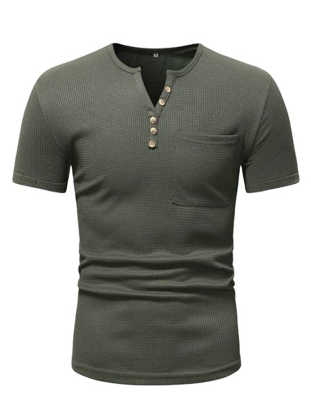 

men solid pocket front waffle knit tee c9em#, White;black