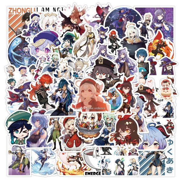 10 30 50pcs Anime Genshin Impact Game Stickers para laptop Skateboard Guitar Bicycle Cartoon Graffiti Sticker Kids Toy 220716