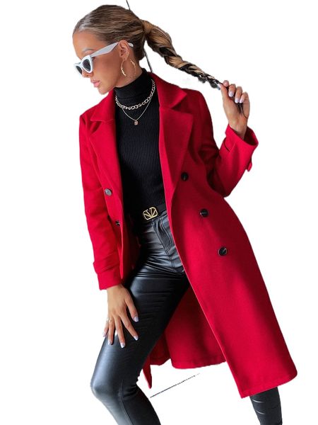 

double breasted lapel collar overcoat without belt 24gp#, Black