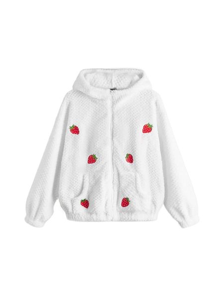 

mod strawberry embroidery zip up hooded jacket 635d#, Black;brown