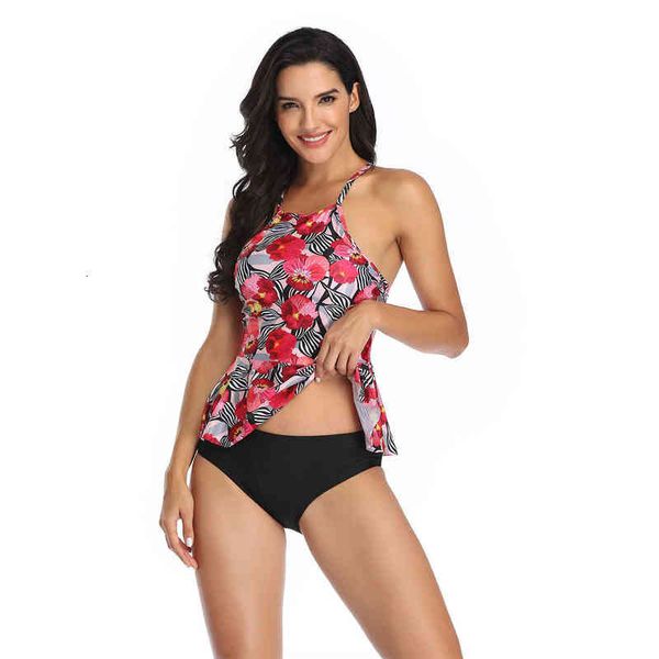 

printed split swimsuit to cover the belly and show thin conservative, White;black