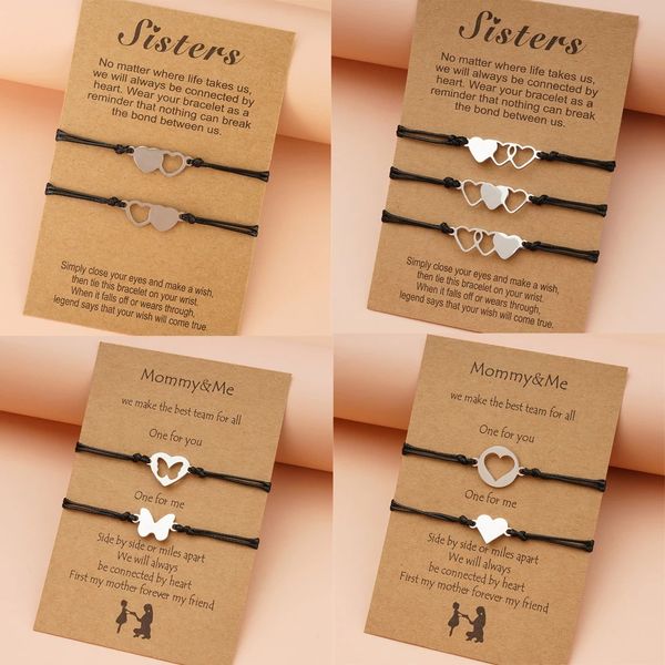 

mother daughter bracelets set 2pcs mommy and me matching stainless steel love heart butterfly jewelry gift mother's day bracelet, Golden;silver