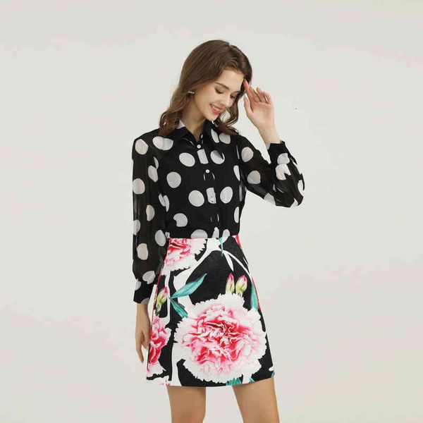 

two piece dress xxl suit 2022 spring and summer big wave point chiffon shirt carnation skirt fashion women y5se, White
