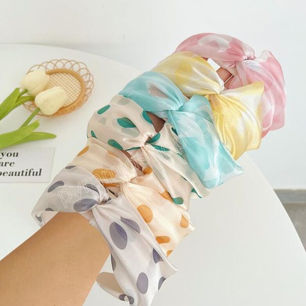 

fashion women headband wide side cross knot hairband dot point turban fresh light hair accessories, Slivery;white