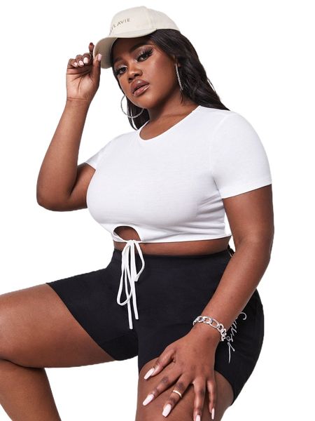

sxy plus tie hem crop tee t9qo#, Black