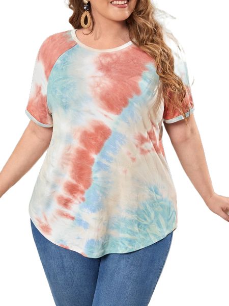 

plus raglan sleeve curved hem tie dye e9z7#, Black
