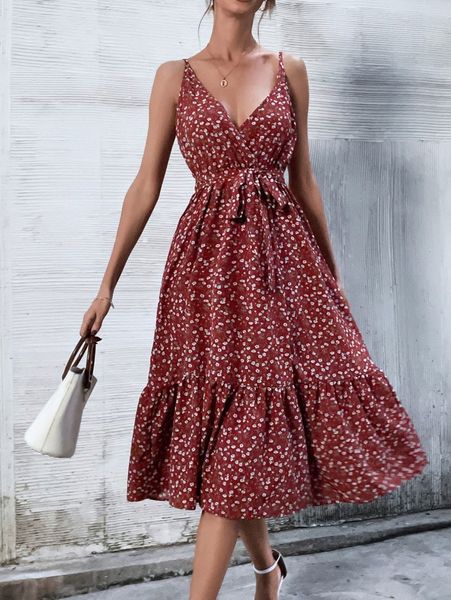 

self belted ditsy floral cami dress o9bh#, Black;gray