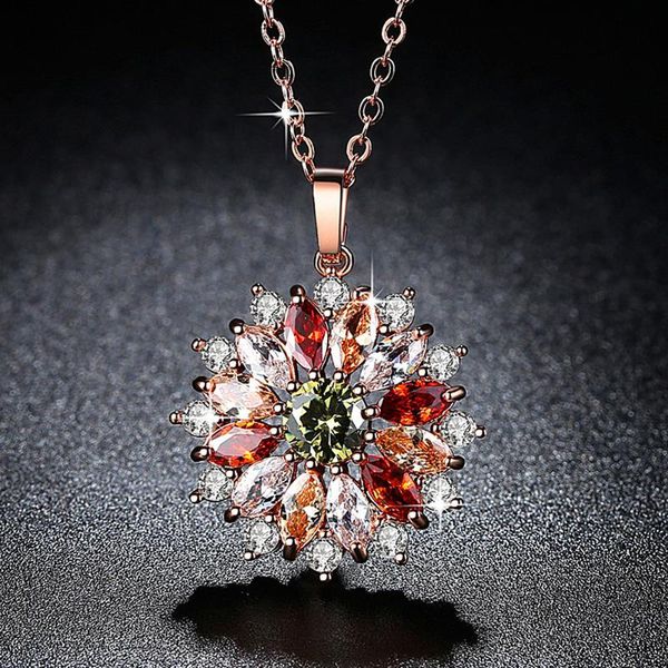 

lockets fashion multicolor crystal zircon diamonds gemstones sunflower pendant necklaces for women rose gold choker chain jewelry gifts, Silver