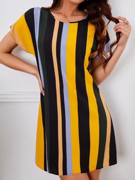 

colorful striped tunic dress b536#, Black;gray