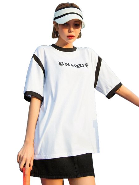 

dazy letter graphic contrast trim drop shoulder tee p0mc#, White