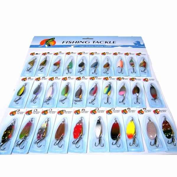 30PcsCard Crankbaits Esche da pesca assortite Spinner Cucchiaio di metallo Pesca Richiamo duro Pike Salmon Fishing Wobblers Esche artificiali 201106