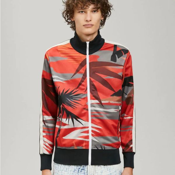 

pa 22 lm mens suit printed jacket pants two piece american hip hop zip jackets sweatpants slim fit fashion men women sportswear, Black;brown