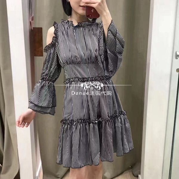 

casual dresses ss sweet off shoulder striped dress radius, Black;gray