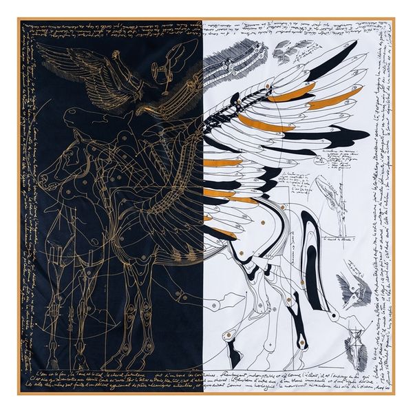 

manual hand rolled twill silk scarf women fly horse print square scarves echarpes curled foulards femme wrap bandana hijab 90cm 220704, Blue;gray