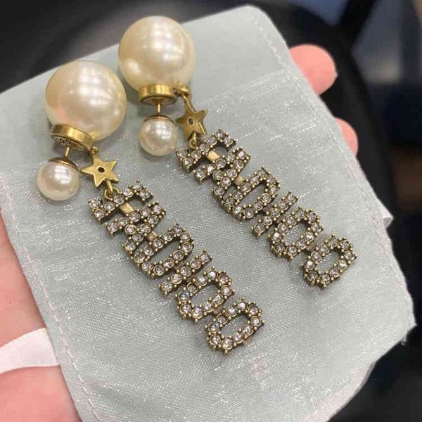 

factory wholesale full diamond letter fashion temperament personality female pearl earrings accessories, Golden