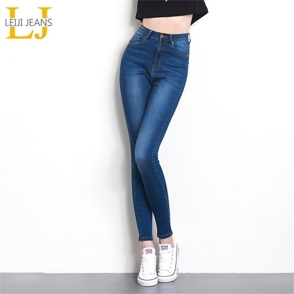 

leijijeans plus size mom jeans high waist elastic stretchy female denim skinny pencil pants 100 kgs women jeans 220402, Blue