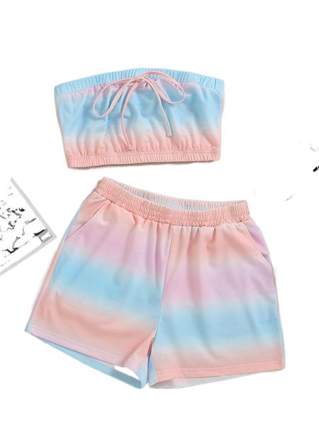 

ombre tie front tube & slant pockets track shorts d9mm#, White