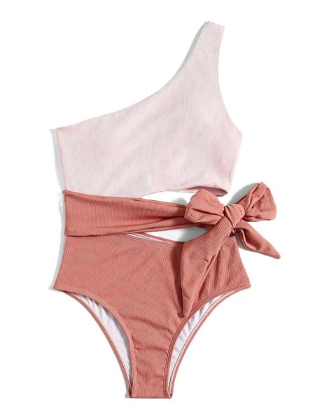 

color block ribbed cut out one piece swimsuit j1wo#, White;black