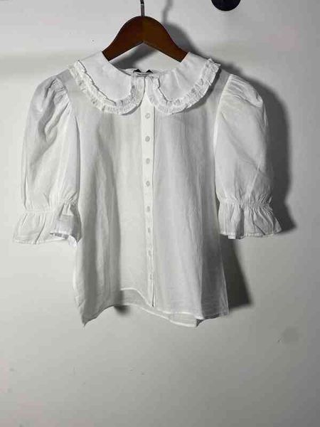 

women's blouses shirts spring and summer ruffle stand collar bubble sleeve female, White