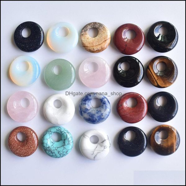 

charms jewelry findings components natural crystal stone circle donut seven chakra rose quartz for necklace ring earrrings accessory drop, Bronze;silver