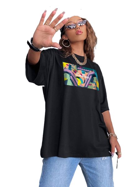 

letter & figure graphic drop shoulder tee b2rz#, White