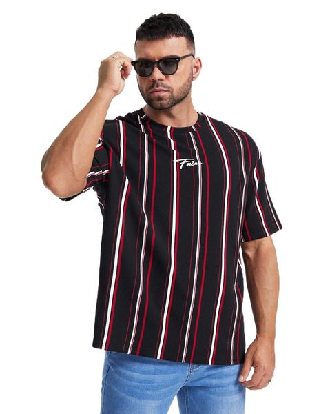 

extended sizes men vertical striped & letter graphic tee b6uk#, White;black