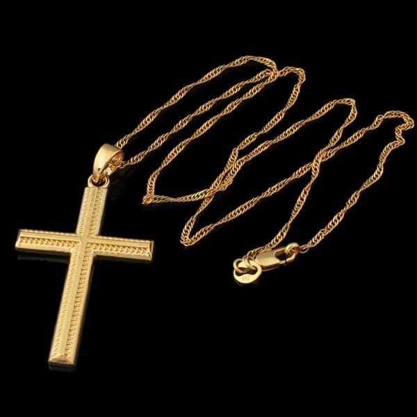 

cross pendant chain for women men 18k yellow gold filled simple style fashion jewelry gift, Silver