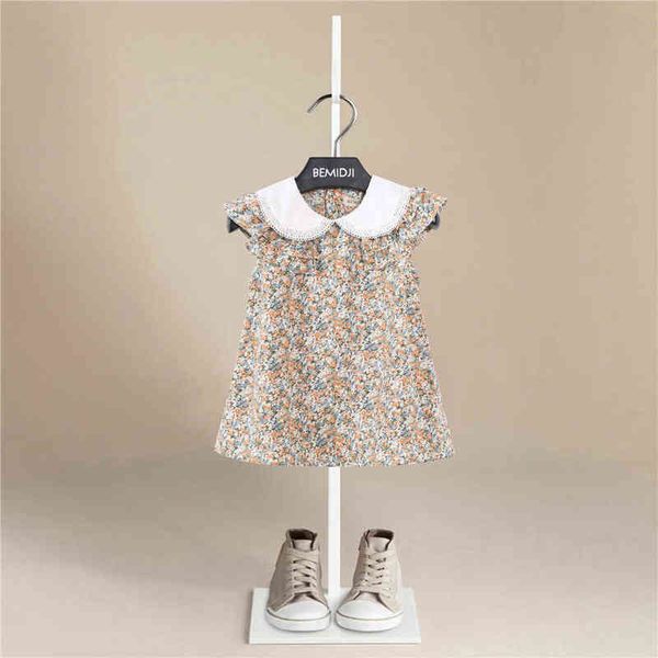 Çocuklar küçük kızlar el yapımı çiçek çiçek basılı elbiseler 2022 yeni yaz yürümeye başlayan çocuk prenses vintage smock elbise g220506