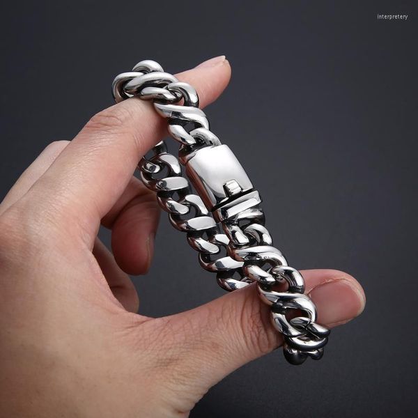 Bracciale a maglie Rock Glossy Bracciale da uomo in acciaio inossidabile lucido argento gioielli punk regalo Inte22