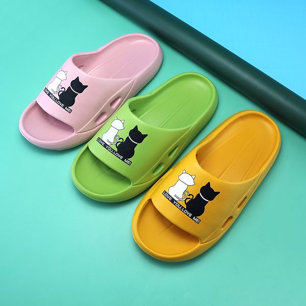 

couple models 5 color slippers new fashion cute cat flip flops outdoor beach slippers non-slip, Black