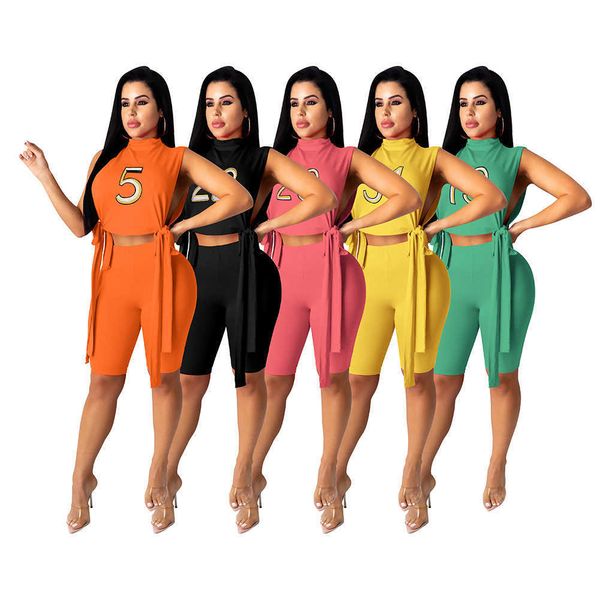 Set di pantaloni a due pezzi da donna 2022 Tute estive Designer Fashion Ricamo Fasciatura Gilet Crop Top e pantaloncini