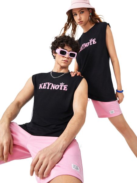 

1pc letter graphic tank a98t#, White;black