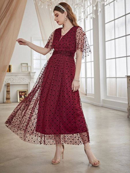 

bow mesh butterfly sleeve dress b5eh#, Black;gray